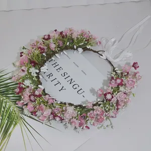 Copricapo con fiore d'alito per neonati gipsofila corona di fiori fascia per capelli da sposa accessori per capelli da donna ghirlanda floreale