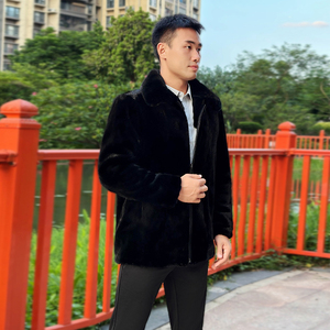Giacca da <span class=keywords><strong>Uomo</strong></span> Elegante in Vera Pelliccia di <span class=keywords><strong>Visone</strong></span> Stile Cinese <span class=keywords><strong>Cappotto</strong></span> Invernale Color Caffè con Collo Alto e Chiusura a Cerniera - Product Image 4