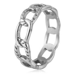 yunnique Men's <b>Titanium</b> Steel <b>Ring</b> Woven Texture Geometric Design Bold Retro Style Couple Jewelry Gift Steel Color US - Product Image 1