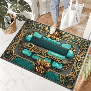 Polyester cristal velours tapis de porte d'entrée antidérapant anti-saleté extérieur intérieur <span class=keywords><strong>paillasson</strong></span> de bienvenue pour motif de pierre domestique - Product Image 1