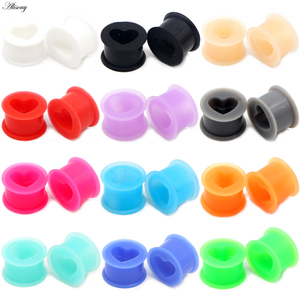 2 uds tapones y túneles de silicona para los oídos en forma de corazón tapones para los oídos flexibles expansores de oreja pendientes de túnel calibres joyería para el cuerpo Piercings - Product Image 1