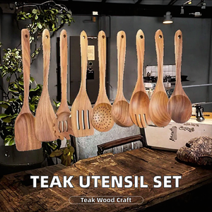 ชุดอุปกรณ์ครัวไม้สักธรรมชาติ ช้อนไม้และอุปกรณ์ทำอาหารแบบไม่ติดกระทะ ชุดอุปกรณ์ครัวไม้สวยงามสำหรับใช้ในบ้าน - Product Image 3