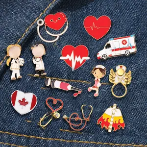 Serie médica personalizada, broche de esmalte de Metal, estetoscopio, electrocardiograma, insignia de médico y enfermera para hombre y mujer