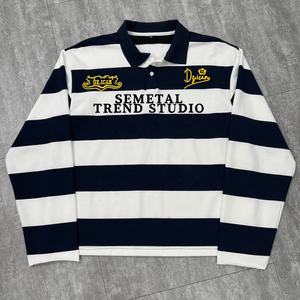 T-shirt de rugby surdimensionné à manches longues personnalisé streetwear avec logo rayé brodé Polo pour homme - Product Image 1