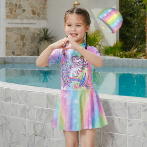 Maillot de bain une pièce pour femmes, manches courtes, séchage rapide, adapté aux sources chaudes, au surf, design <span class=keywords><strong>licorne</strong></span> - Product Image 6
