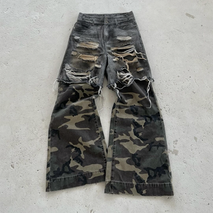 Bordo DENIM personalizzato a gamba larga in stile nero mimetico Super Baggy Y2k Designer <span class=keywords><strong>Jeans</strong></span> <span class=keywords><strong>larghi</strong></span> da uomo - Product Image 4