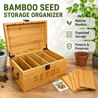 Caja de Almacenamiento de Semillas de Bambú, Organizador de Semillas de Jardín con Divisores Extraíbles, Asa de Metal y Cierre para Guardar Paquetes de Semillas
