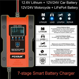 Cargador <span class=keywords><strong>de</strong></span> batería <span class=keywords><strong>de</strong></span> coche iParts Foxsur 12V 24V 6A Reparación <span class=keywords><strong>de</strong></span> pulso cargador <span class=keywords><strong>de</strong></span> 7 etapas para GEL WET AGM 12,6 V batería <span class=keywords><strong>de</strong></span> litio LiFePO4 LiPo - Product Image 4