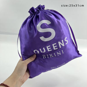 Sac à cordon en satin violet imprimé avec logo personnalisé, pochette pour perruque, chaussures, sac à main, sac anti-poussière en soie, pour promotion et cadeau - Product Image 2