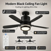 Ventilateur de plafond moderne noir avec lumière, 5 pales, 3 vitesses, télécommande, minuterie, réversible, 24W, montage encastré D400 D520mm