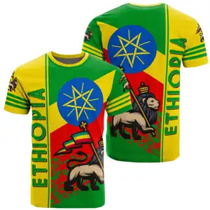 男士超大t恤埃塞俄比亚国旗标志印花快速干t恤男士优质时尚t恤男士