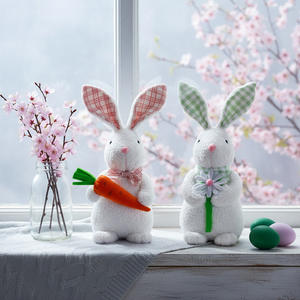 柔软毛绒复活节兔子公仔套装，粉彩风格兔子装饰，带蝴蝶结，适合复活节寻蛋派对和家居装饰 - Product Image 1