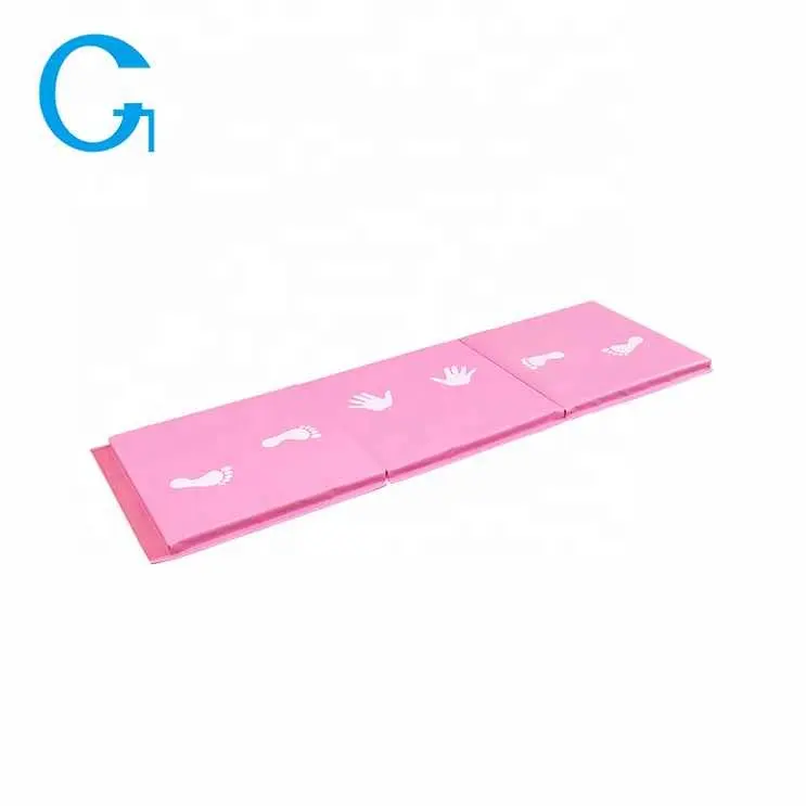 뜨거운 판매 내구성 핑크 아이 소프트 체조 PVC 트레이너 트라이 폴드 체육관 매트 발 인쇄