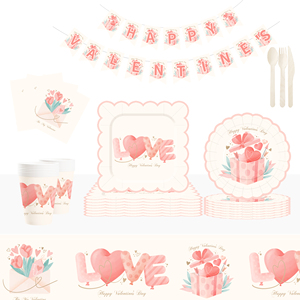Ensemble de vaisselle DAMAI pour la Saint-Valentin, assiettes en papier pour la Saint-Valentin, assiettes et serviettes pour fête romantique, 8 personnes - Product Image 1