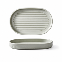 Assiette ovale à fond plat en mélamine gris mat, écologique, durable, incassable, passe au lave-vaisselle, plat de service pour restaurant et maison