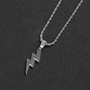 3-Row Iced Out Bolt Pendant, Men's Hip Hop CZ <b>Statement</b> <b>Necklace</b> for Clubbing & Streetwear - Product Image 1