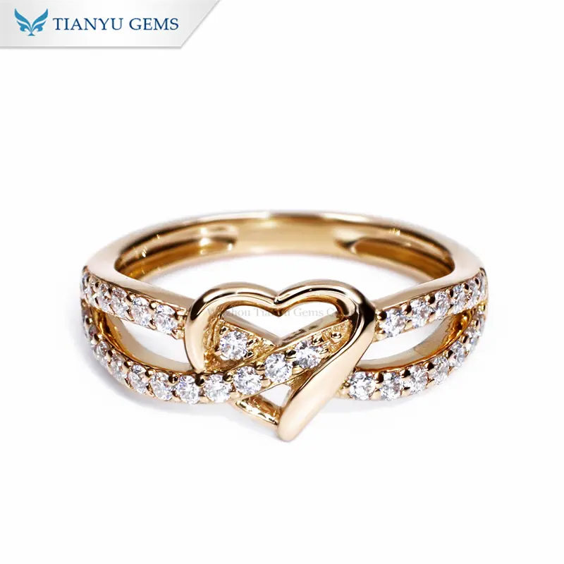 Tianyu Gems diseño en forma de corazón moissanite diamantes 10K 14K 18K anillos de boda clásicos sólidos para mujeres