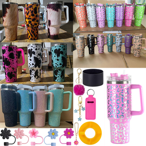 40oz gran oferta personalizado leopardo Arco Iris impresión viaje 30oz vaso con asa de acero inoxidable vasos aislados al vacío con labio - Product Image 1