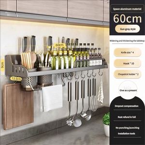 Double Aluminum Wall Mounted <b>Kitchen</b> Storage Rack No Puncture Waterproof Organizer <b>for</b> Spices Knives Tools Dedicated - Product Image 5