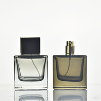 Flacon de parfum portable en verre transparent noir carré de luxe personnalisé, vide, 50 ml, 100 ml, avec couvercle en bois