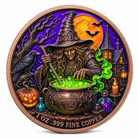 Pièce commémorative en cuivre fin 99,9 % de 1 once avec relief 3D, thème Halloween : Caldeirons de sorcière, Corbeau, Jack-o'-lantern, Potion. Souvenir, Cadeau de défi.