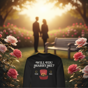 T-shirt à manches longues avec inscription « Veux-tu m'épouser ? », bagues de fiançailles pour moments romantiques, annonces, produit promotionnel - Product Image 3