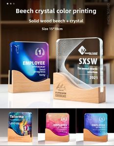 HighEnd Custom Logo <b>Crystal</b> & Wood Combo Trophy for Excellence Recognition - Product Image 2