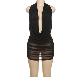 <span class=keywords><strong>AiLa</strong></span> Nuevo Conjunto de Dos Piezas para Mujer, Sexy, con Escote Profundo en V, Espalda Descubierta, Cuello Halter, Color Puro - Product Image 5