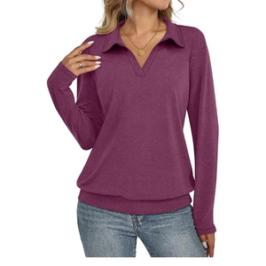 เสื้อโปโลแขนยาวสำหรับผู้หญิงสไตล์ธุรกิจ คอวี ชายเสื้อแต่งแถบ ระบายอากาศได้ดี ผ้าถัก ลายพิมพ์ลำลอง มีโลโก้ - Product Image 6