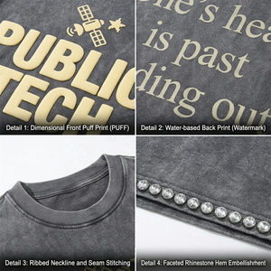 Camiseta de Hombre Personalizada OEM de Lujo, Estilo Urbano, Impresión de Alta Calidad, Lavado Ácido, Vintage, con Pedrería - Product Image 2