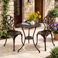 Ensemble bistrot 3 pièces en aluminium moulé pour extérieur, table et chaises pour jardin, design traditionnel bronze, vente chaude