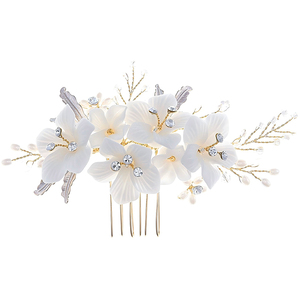 Peigne à cheveux de mariée en céramique blanche fait à la main - Accessoire de cheveux en perle d'eau douce pour mariage bal 2026 Coiffure vintage - Product Image 5