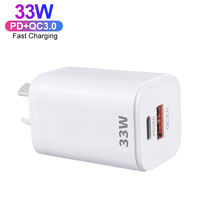 Chargeur mural rapide GaN 33W USB-C PD33W QC3.0 avec prise AU, vente directe d'usine, pour iPhone 17 16 15
