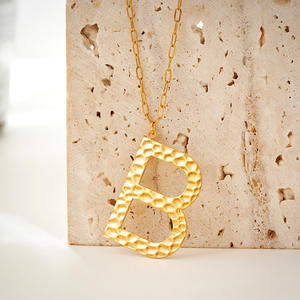 Joyería de Hip Hop, colgante de letra inicial de gran tamaño, collar de acero inoxidable, COLLAR COLGANTE de alfabeto con textura martillada Vintage - Product Image 4