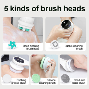 Brosse de Douche Électrique 5-en-1 à Marque Blanche avec Long Manche pour Exfoliation et Application de Masque - Product Image 2