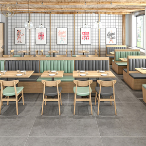 Ensemble chaise et <span class=keywords><strong>table</strong></span> de salle à manger en bois cabine de restaurant en demi-cercle en forme de U - Product Image 1