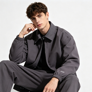 Veste en jean vintage en toile, style workwear japonais, col pointu, poignets élastiques, coupe ample, coupe-vent, imperméable, streetwear décontracté pour le quotidien - Product Image 2