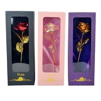 Haute qualité nouveau Design créatif saint valentin simple branche artificielle colorée en plastique feuille d'or pour toujours Rose fleur boîte-cadeau