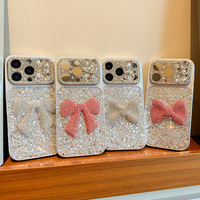 Coque de téléphone pour iPhone 17 Pro Max avec nœud en strass, paillettes scintillantes, protection de l'appareil photo, style coréen pour femmes, compatible iPhone 16 15