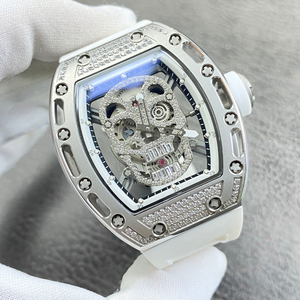 52-01 Full Diamond <b>Set</b> Tonneau Skeleton Tourbillon <b>Watch</b> Men Luxury Openwork Mechanical <b>Watch</b> Rubber Strap - Product Image 3