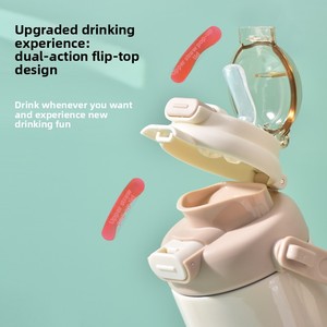 Tazza Hilo di Grande Capacità con <span class=keywords><strong>Doppio</strong></span> Coperchio, Carina per Ragazzi e Ragazze, in Acciaio Inox 316 con Cannuccia, Isolamento Sottovuoto Portatile - Product Image 2