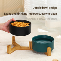 Fournitures pour animaux de compagnie Bol pour animaux de compagnie surélevé en céramique pour chiot avec support en bois Double bols pour animaux de compagnie blancs antidérapants pour chien et chat