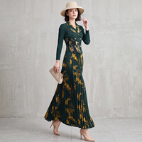 Expédition Rapide Offres en Gros Robe Plissée Élégante Coupe A-Line pour Femme Imprimé Doré Robes pour Femme Tenue de Bureau Style Miyake