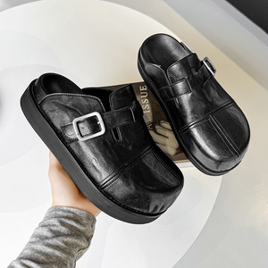 Sandalias Clog Retro Premium de Moda con Plataforma y Punta Redonda, Negras, para Exteriores - Product Image 4