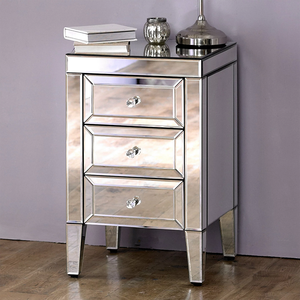 Modern <strong>Silver</strong> Mirrored 3 Drawer Night Stand <strong>Bedside</strong> <strong>Table</strong> - Product Image 2