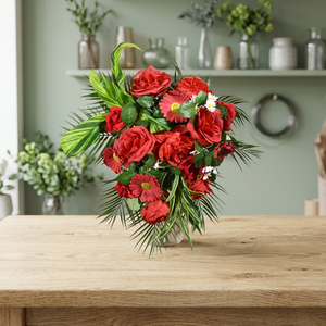 Artificial <b>Flower</b> Crimson Romance & Emerald Fern Cascade <b>Wall</b> Arrangement - Product Image 2