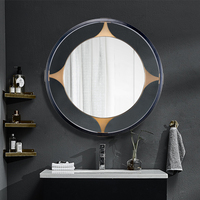Miroir de salle de bain Design créatif, cadre en métal brossé, miroir mural rond noir mat