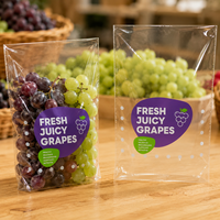 Bolsa Plana con Fuelle Inferior de OPP Transparente de Grado Alimenticio, con Orificios de Ventilación, Antivaho, para Empaque de Uvas Frescas, Antirrotura, para Productos