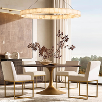 Table à manger ronde OEM/ODM, mobilier de salle à manger, base en piédestal courbé, table à manger en bois de luxe pour hôtels et restaurants
