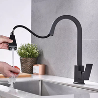 Robinet de cuisine industriel de luxe noir carré de haute qualité avec bouton, finition brossée, monocommande